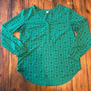 Merona Women’s Green Longsleeve Bee Patterned Blouse Size XL